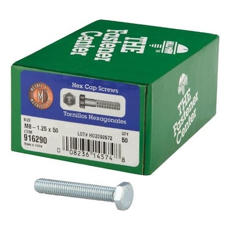 Hillman Class 8.8, M8-1.25 Hex Head Cap Screw, Zinc Plated Steel, 50 mm L 5167945